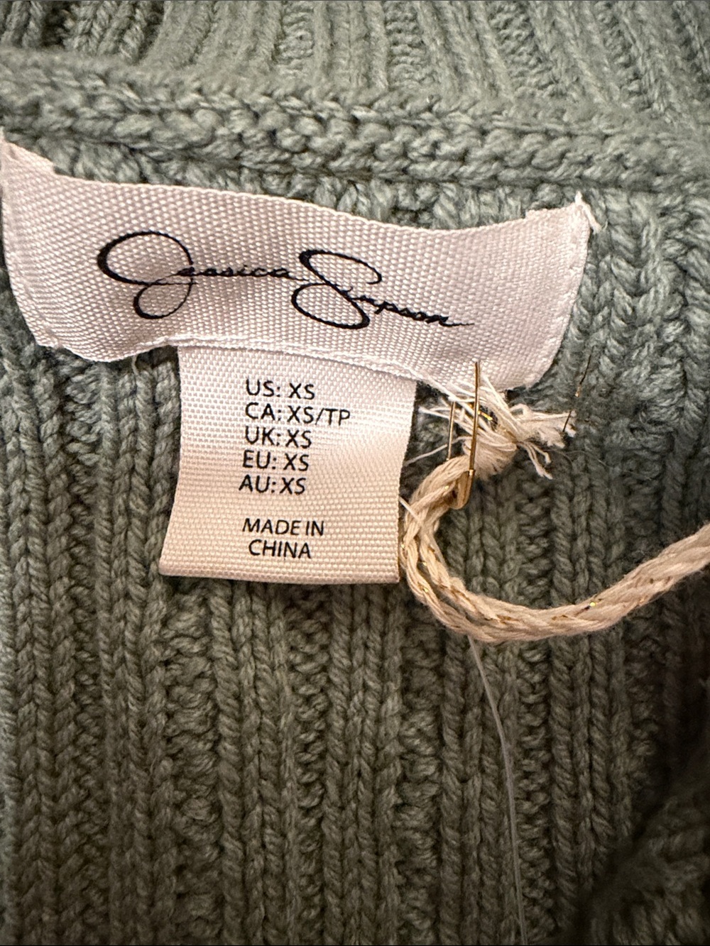 Jessica Simpson Sage Green Cable-Knit Button Cardigan with Cream Lace Trim - Picture 2 of 9